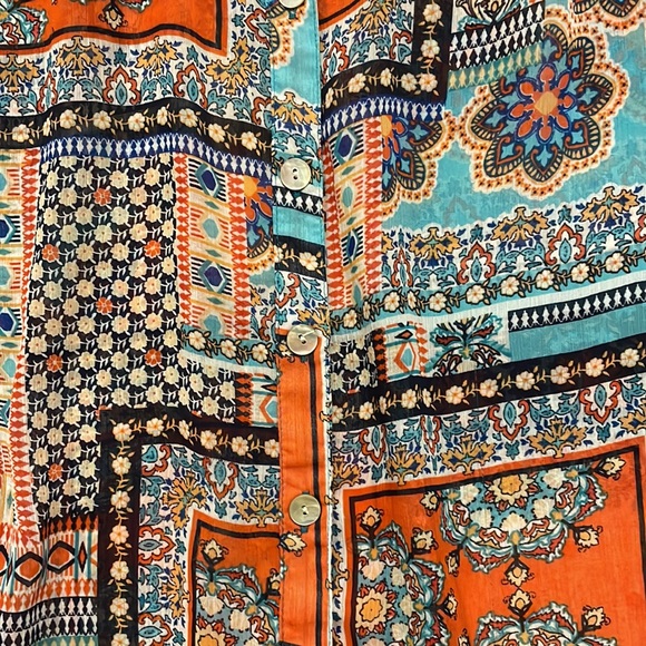 Sara Michelle Patchwork Boho Sheer Button Front Blouse. Women’s Size L - Picture 5 of 7